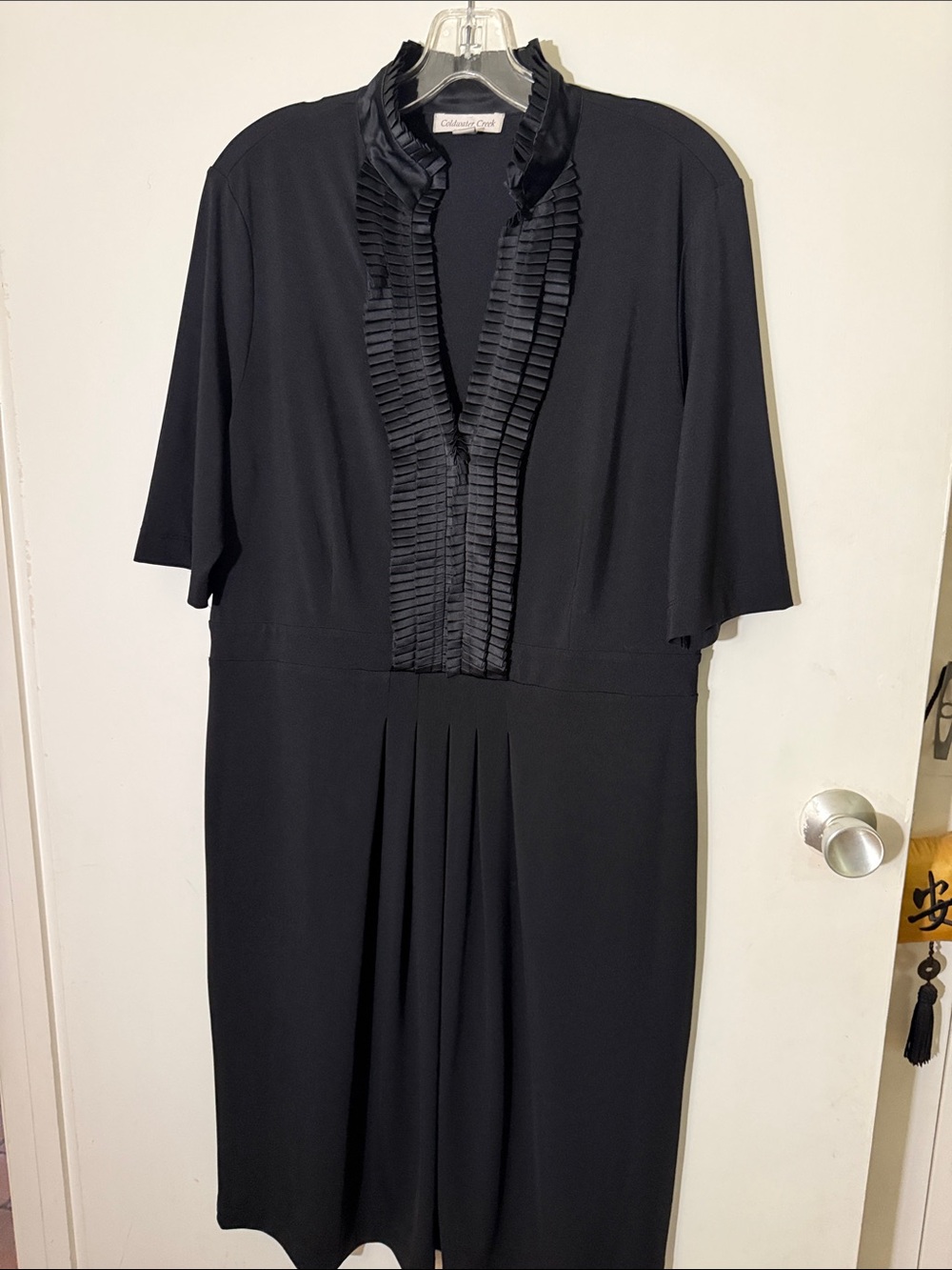 Coldwater Creek Black Ruffled Placket Long Sleeve Dress